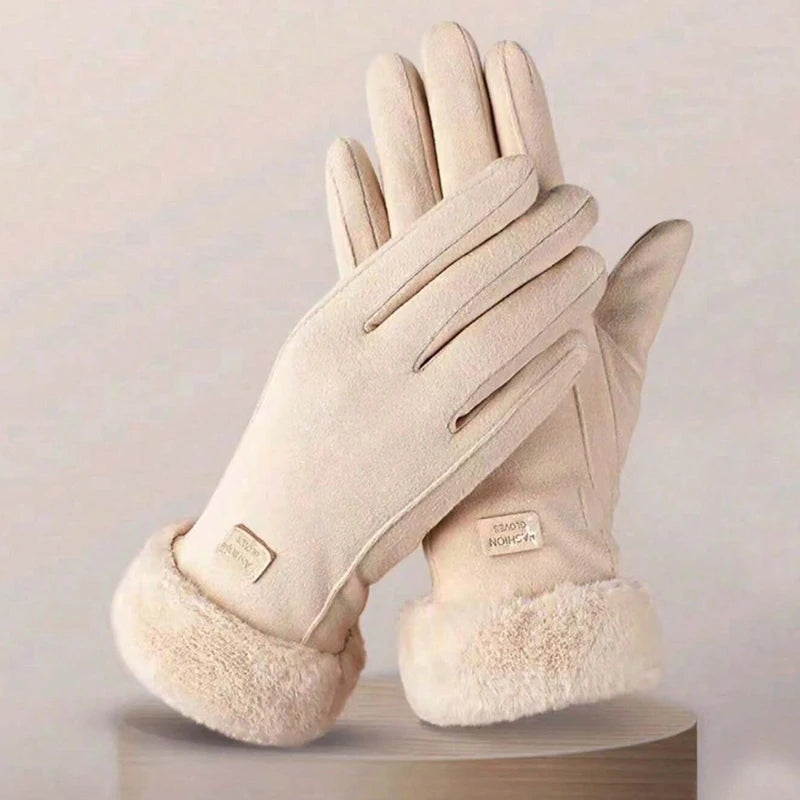 1pair Women's Thermal Lined Cycling Gloves